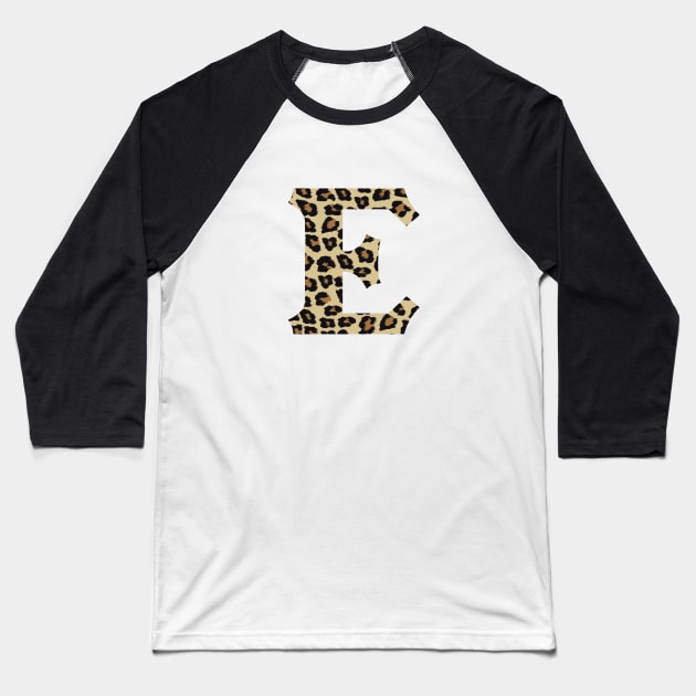 Letter E Leopard Cheetah Monogram Initial Baseball T-Shirt by squeakyricardo